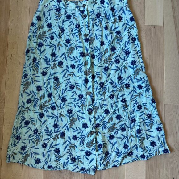 Vintage Floral Midi Skirt – Viscose Linen Blend, Button Front - Picture 7 of 8